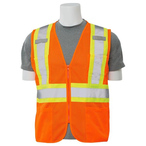 SF20-ERB61827 S383P Type R, Class 2 Mesh Zipper Safety Vest with Contrasting Trim, Hi Viz Orange, 3X.