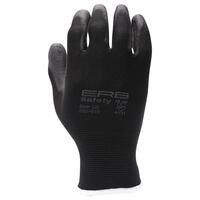 222-010 13 Gauge Polyester PU Coated Gloves, Black, 7 (SM).
