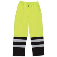 S849 Class E Rain Pants with Drawstring Waist and Black Bottom, Hi Viz Lime, XL.