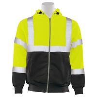 W375B Type R, Class 3 Zip Front Hoodie Sweatshirt with Black Bottom, Hi Viz Lime, 4X.