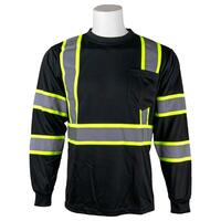 9007NC Non-ANSI Birdseye Mesh Long Sleeves with Contrasting Trim T-shirt, Black, MD.